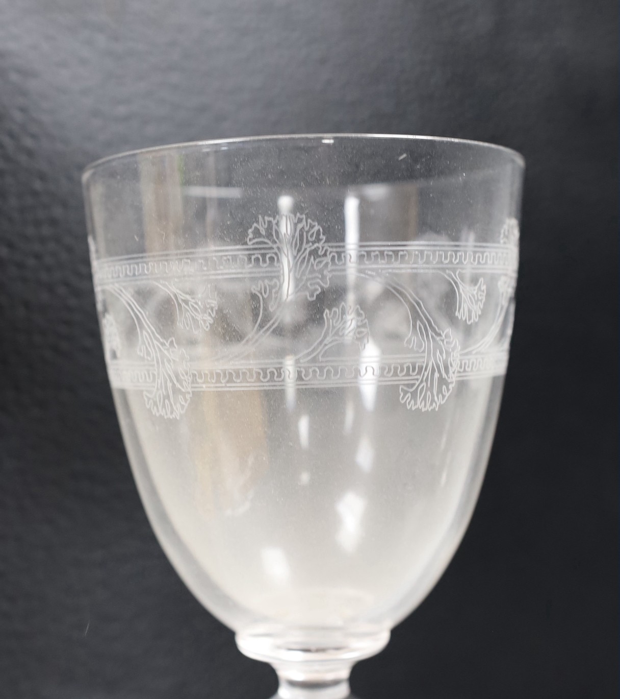 A pair of late Georgian large presentation glass Rummers, initialled EEH and a 20th century glass goblet, rummers 20.5 cms high